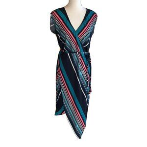 Matty M Women's Teal Striped Print Wrap Dress Size S